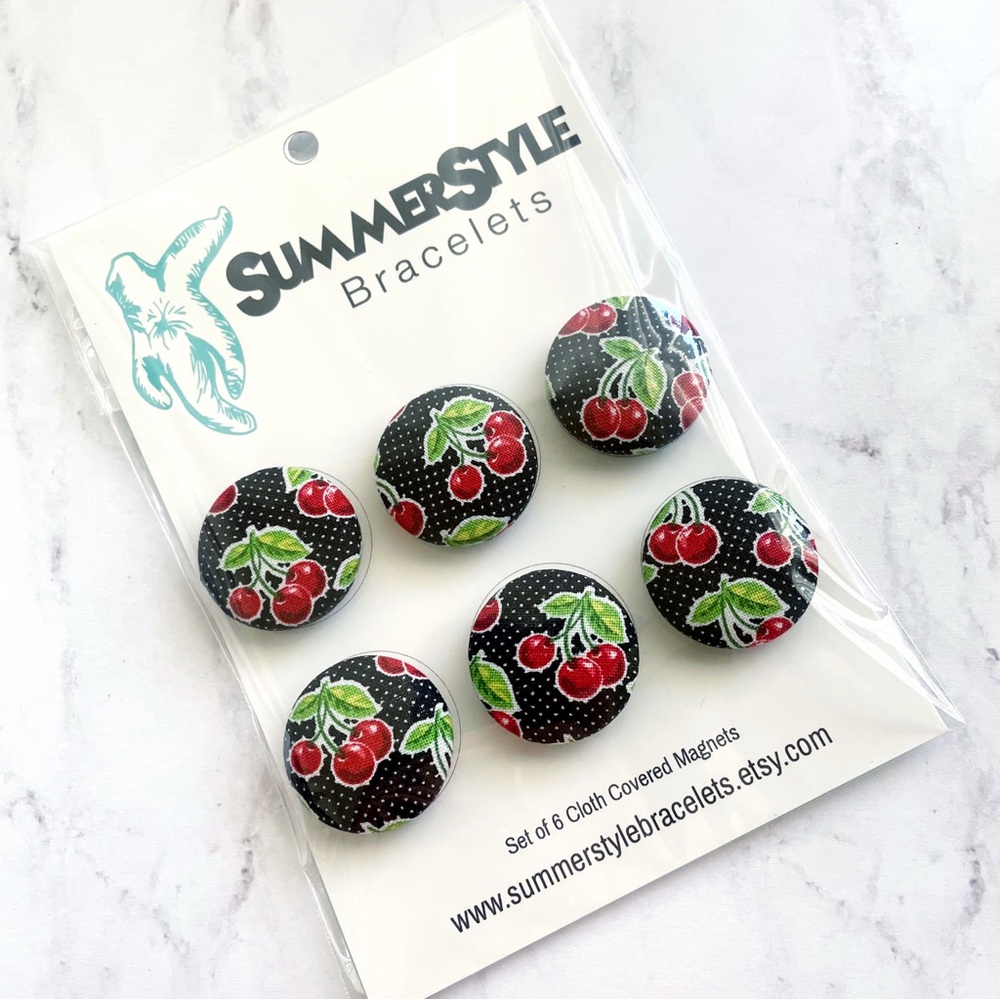 Retro Cherry Cloth Button Magnet Set